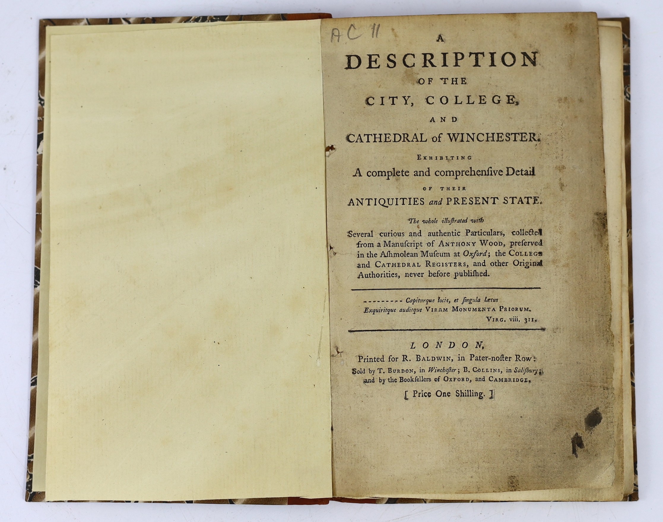 HANTS: Ball, Charles - An Historical Account of Winchester, with Descriptive Walks. pictorial engraved title, frontis. and 10 text engravings (some with miniature plans beneath)